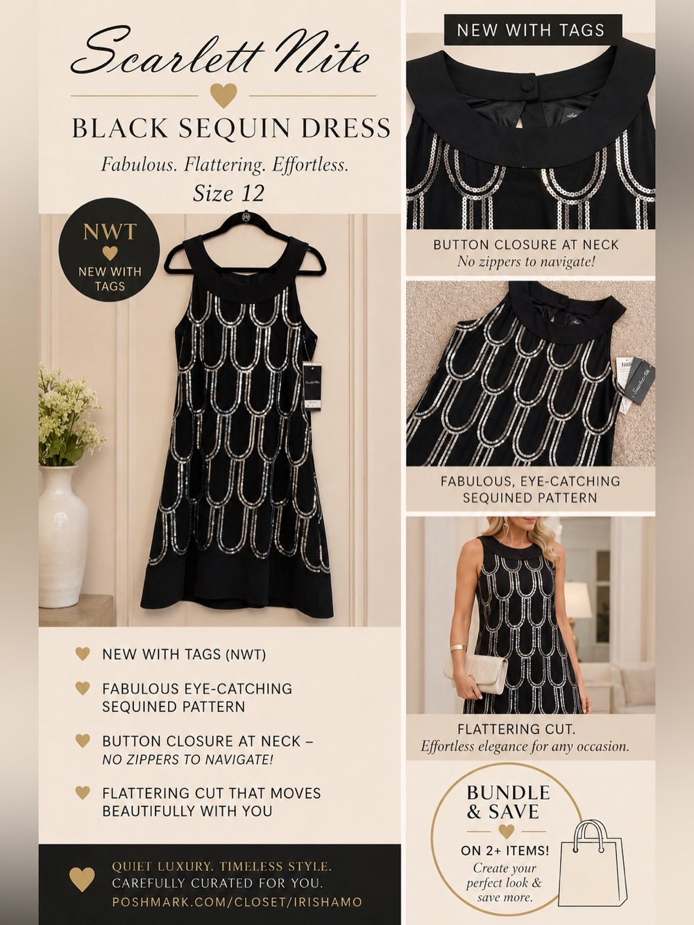 NWT Scarlett Nite Black Silver Sequin Cocktail Dress Art Deco Gatsby Party Sz 12